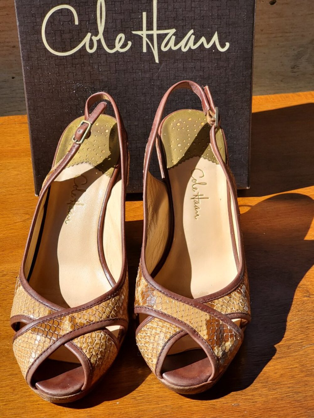 Cole Haan Amaya Air Python Prit Leather Sling Wedge Sandals, Size 7.5B - Picture 3 of 8